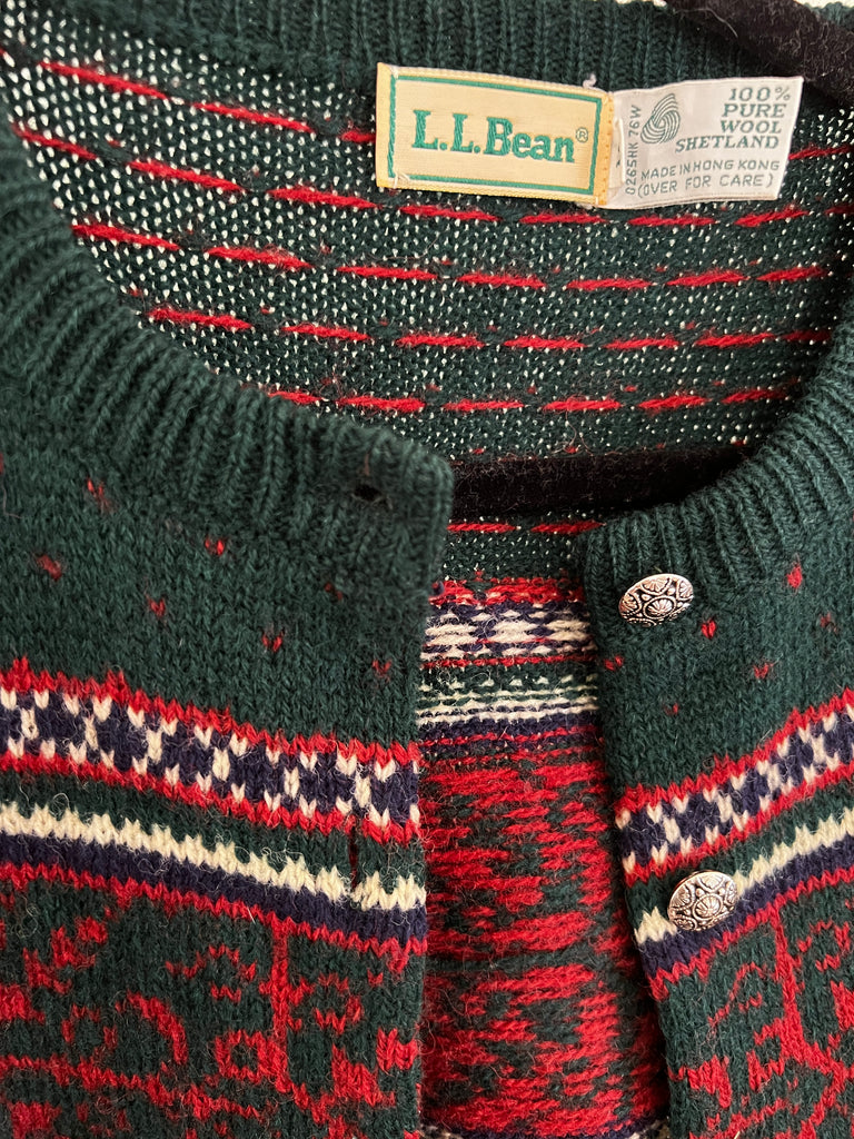Vintage L. L. Bean Women's Green Wool Cardigan Size M